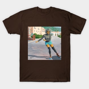 Alien Landscape Roller Skating Fantasy Illustration T-Shirt